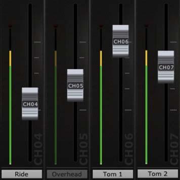 Press any of these blocks to select which channels are viewed in the fader