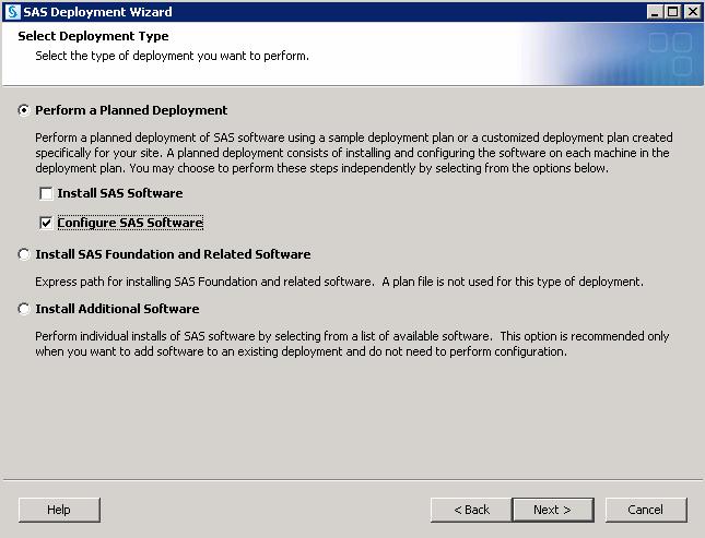 Run the SAS Deployment Wizard in Configure Mode 63 Figure 6.2 SAS Deployment Wizard: Configure SAS Software Click Next. c d e Select Deployment Step page.