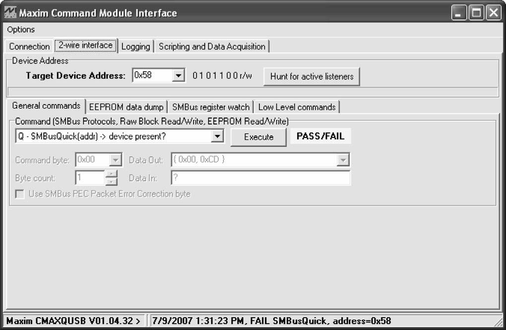Figure 2. Interface Diagnostic Window from the Action menu bar.