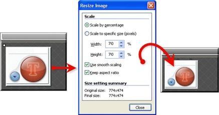 Help File PDF SnagIt 9.0 1. Click Image tab > Canvas group > Resize tool > Resize Image option. You must flatten all vector-based to resize the entire canvas.