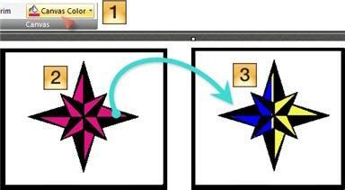 The color that becomes transparent is determined by the Canvas Color in the Image tab. In this example, 1. The Canvas Color is set to white. 2.