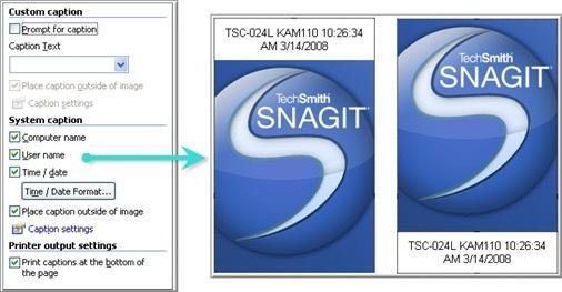 SnagIt 9.0 Help File PDF Setup Instructions 1. In SnagIt, select Image capture mode. 2. Select the Input and Output. 3. Select Effects down arrow > Caption. 4.