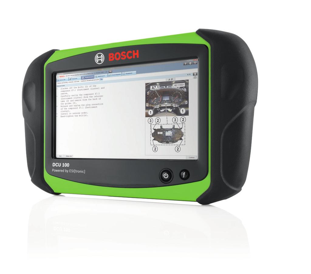 DCU 100: Test equipment with a future The DCU 100 is a portable, robust 10-inch tablet PC with touch screen which has been specially developed for workshop use. It controls the ESI[tronic] 2.