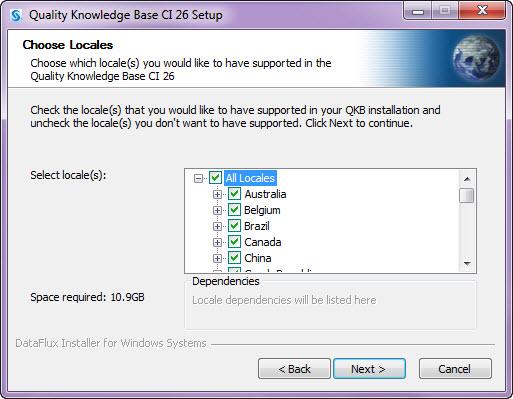 No license file Select the No license file option to choose from a complete list of available QKB locales that you can install.