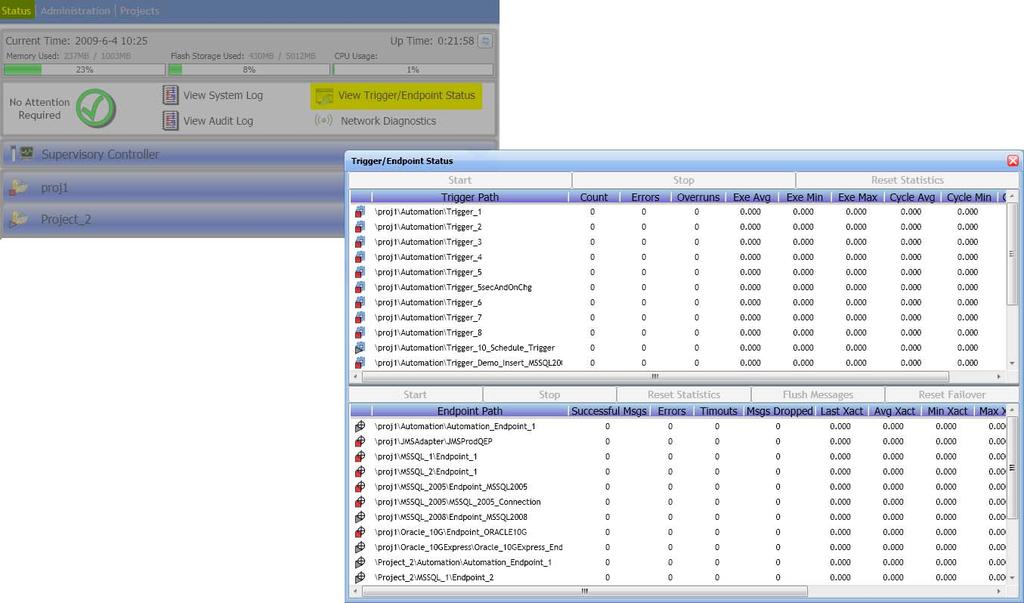 eatm tmanager Release 2.5 Page 20 In xatm Manager, yu can view trigger and endpint status by clicking n View Trigger /Endpint Status n the Status tab.
