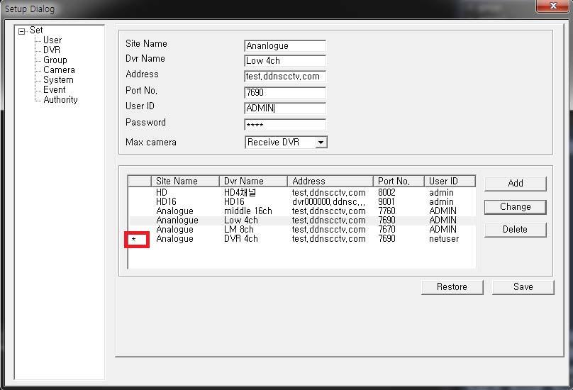 2-1-3-1-2. DVR New DVR can be registered in this menu or existing DVR information can be edited or deleted.