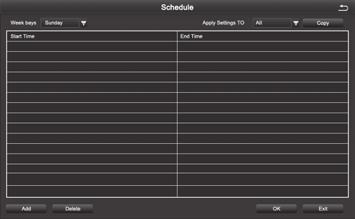 4.2.4 Schedule Schedule includes three submenus: timing recording, motion alarm recording, and sensor alarm recording 1.