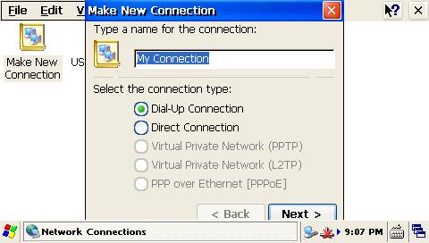 Figure 5: Make New Connection Interface 5. Click the Next button: Figure 6: Modem Selection Interface 6.