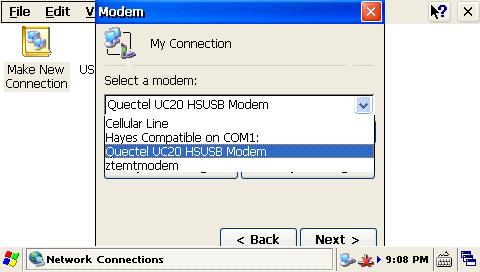 7. Click the Configure button: Figure 7: Select UC20 HSUSB Modem Figure 8: