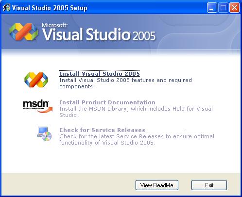 phycard -L QuickStart Instructions The following screen appears: Click Install Visual Studio 2005 and follow the instructions of the setup program.