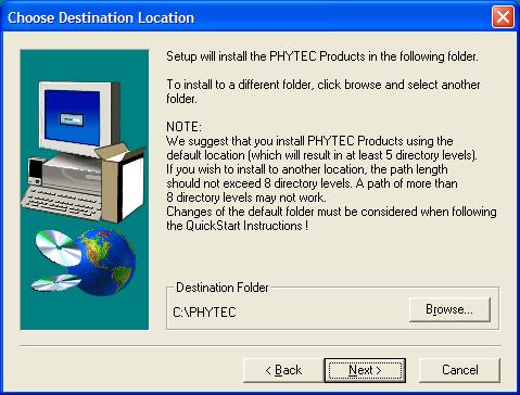 Getting Started In this dialog you are asked for a destination path for installing the demo software and the