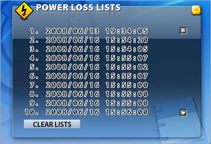 6. How to Operate 6-7.9. POWER LOSS LISTS The list indicates the time/date when the system power was turned OFF.