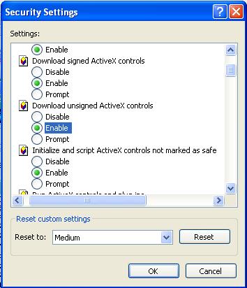 3 Enable all the sub options under ActiveX controls and plug-ins 4 Then click ok to finish setup. b. Other plug-ins or anti-virus programs may be blocking ActiveX.