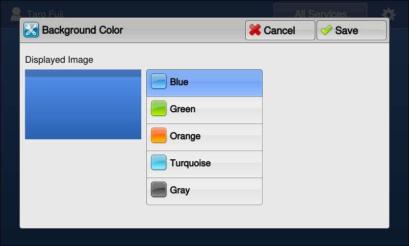 Custom Menu 2 Select [Other Settings]. 3 Select [Background Color]. 4 Select a background color. 5 Select [Close] repeatedly until the "Custom Menu" screen is displayed.
