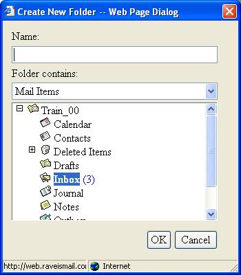 The folders of the inbox then display: To create a folder you can either click your right mouse button on Inbox and choose New Folder from the menu or you can click on the down arrow to the right of