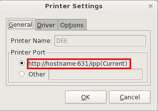 on user Ex: socket Printer Port:socket://hostname:9100 or http://hostname:631/ipp Hostname is network printer IP 192.168.45.