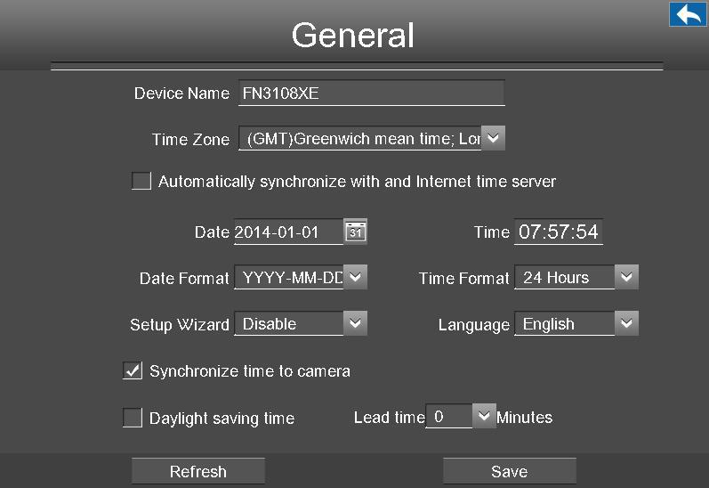 configure the general, video, schedule, network, display, Alarm Settings and OSD. General Choose Menu > Settings > General in the Menu interface.