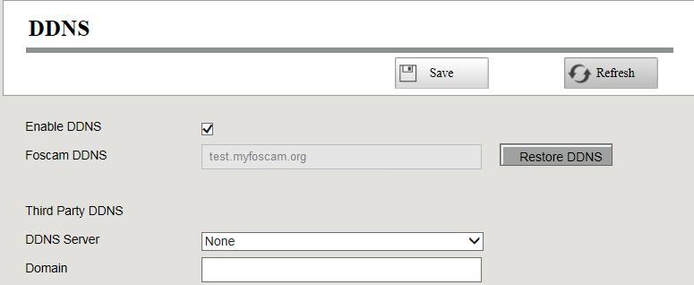 Note Here take test.myfoscam.org for example. Enable DDNS: Check the DDNS checkbox to enable this feature. Click Save button to take effect.