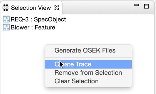 Figure 3: Capra Selection View 4. Right click on the selection view and click on Create Trace. Figure 4: Creating a traceability link 5.