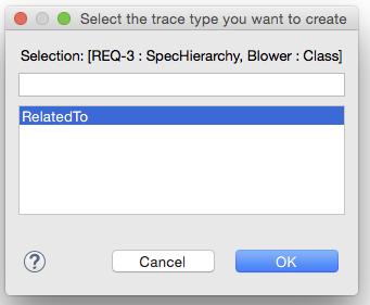 Figure 5: Creating a traceability link of type RelatedTo Since this is our first traceability link, a new folder will appear in the workspace with the name WorkspaceTraceModels.