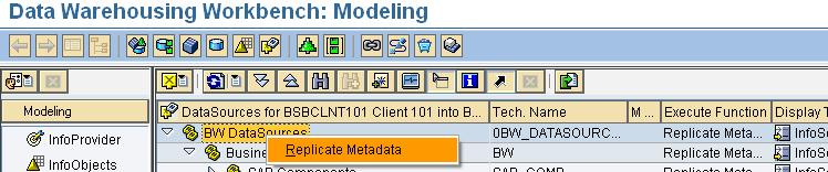 Then in the next screen, right click on BW datasources at the top and click on replicate metadata.