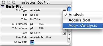 2 Select Acq -> Analysis from the Plot Type pop-up menu in the Inspector. All selected plots become Acq -> Analysis plots.