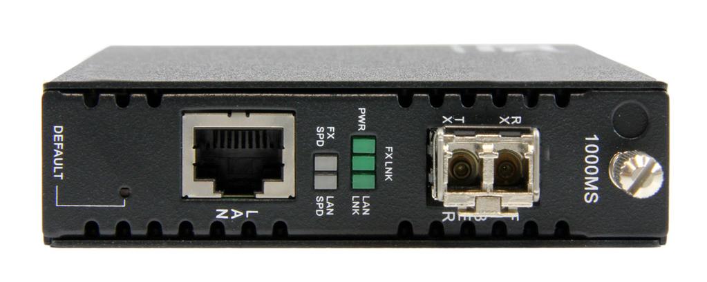Product Overview Side 1 DC Jack Power Side 2 RJ-45 FX Speed LC Connector Default (Use to recover from lost password or to return all settings to factory default values) LAN Speed LAN Link FX Link