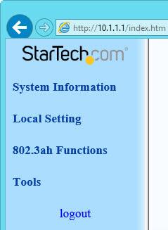 The configuration webpage will appear with the following section down the left side.