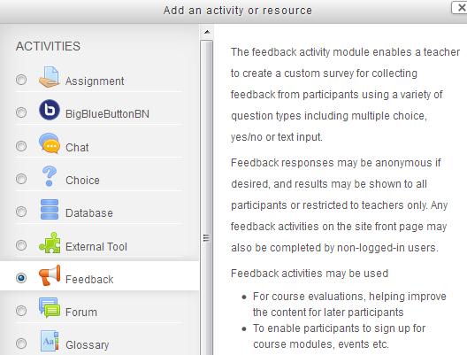 Creating a Feedback activity This skill sheet will demonstrate how tutors can create a Feedback activity in a Moodle course.