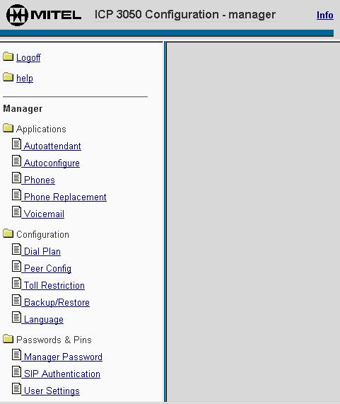 Network Setup 3. To change the manager password, type icp3050manager in the Enter Old Password field.
