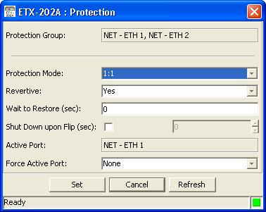 Chapter 3 Configuration Management Configuring Protection RADview allows you to view and configure link protection for the ETX-202A NET/USER ports.