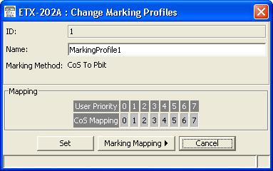 Chapter 3 Configuration Management Figure 3-16. Change Marking Profiles Dialog Box 4. Under the desired user priority, select the CoS Mapping value and then click <Marking Mapping>.