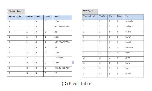 determine the Each tenant fills his columns with the needed data. The rest of the columns that are not related to him are filled with Null values.