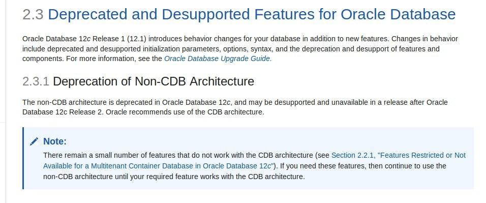 Non-CDB Architecture Deprecation http://docs.