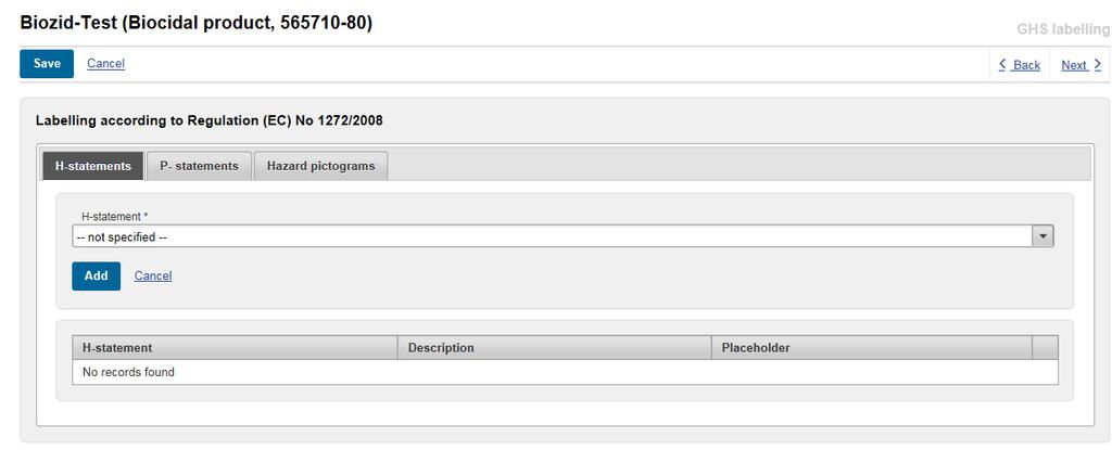 GHS labelling of the biocidal product H-phrases 2 2 Select the H-phrases drop-down list in