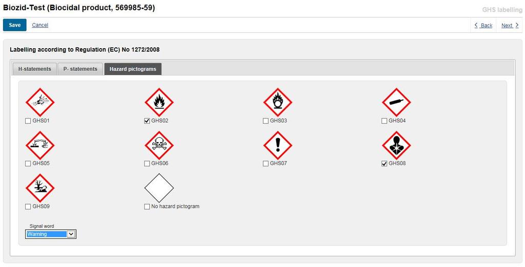 GHS labelling of the biocidal product Hazard pictograms 2 3 You can select the pictograms you require by inserting a symbol under the relevant pictograms in the