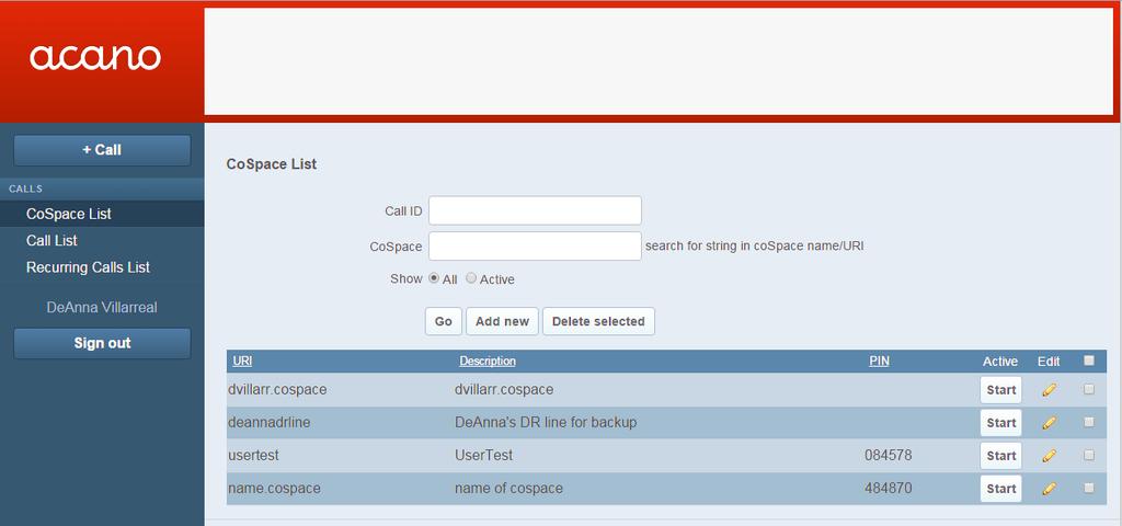 In the next section we will show you how to create a new CoSpace. Select the edit CoSpace to view the CoSpace details.