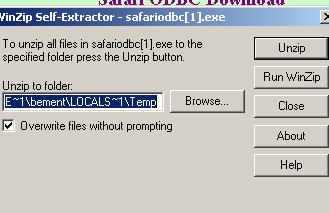 Click Safari Download Click on Safari ODBC Download link see the WinZip Self-extractor box.) The file download box will appear.