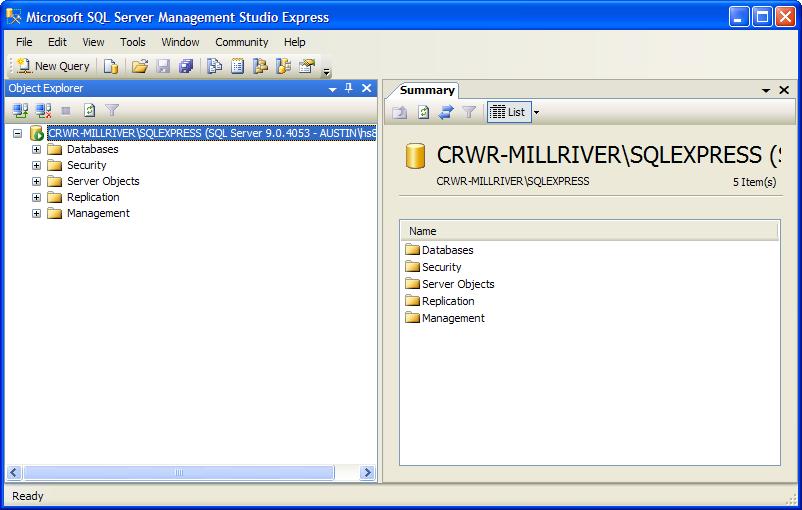1. Below is the screen capture of how the SQL Server will look when you log into the application for the first time.