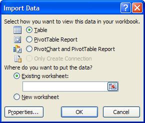 You will be asked to if you want to import the data into the same worksheet as a