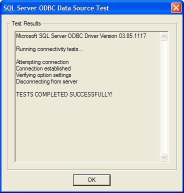 13. Hit the Test Data Source button and you should be able to see Test completed successfully.