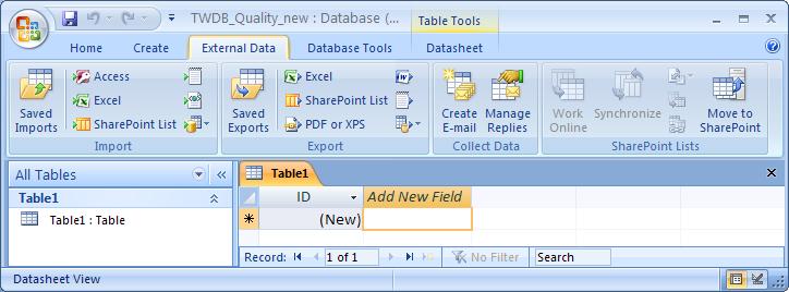 TWDB_Quality_new. This database has a single default table named Table1. 5.