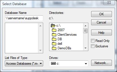 The ODBC Micrsft Access Setup dialgue appears. Give the DSN the name HuseOnTheHill, and chse which database t cnnect t by clicking Select and navigating t the crrect.mdb file n the server.