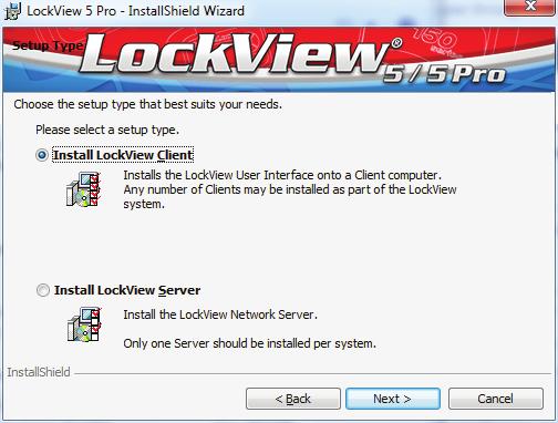 Note: - If this is a Standalone or MS Access installation, select Install LockView Client.