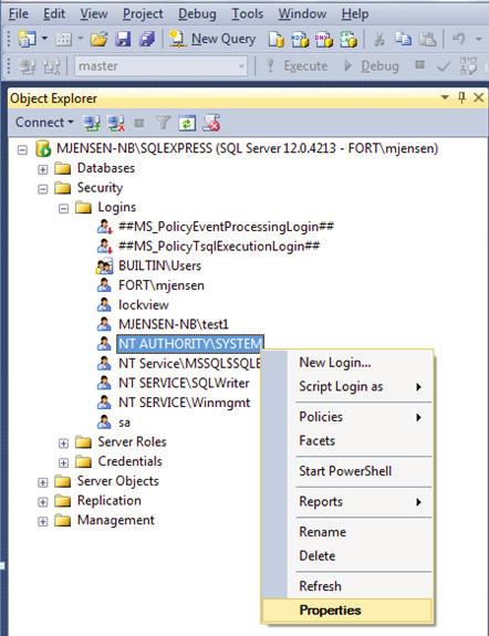 CONFIGURE MS SQL SERVER FOR LOCKVIEW 5/5PRO cont. 5. After a few seconds, the script runs and (1 row(s) affected) messages will be displayed. Click F5 (to refresh the screen) 6.