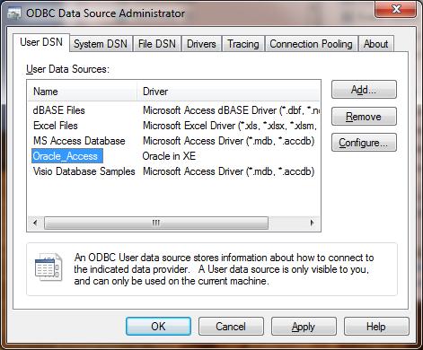 2.2 ODBC CONNECTIONS 15 ODBC Administrator Tool is divided into multiple tabs: A user DSN is user specific, that means if a windows login exists, it is only available to that user.