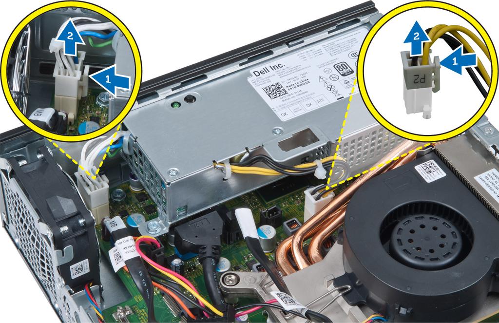 3. Use a screwdriver to tighten the screws to secure the Input/Output panel to the computer. 4. Connect the Input/Output panel data cable to the system board. 5. Install the drive cage. 6.