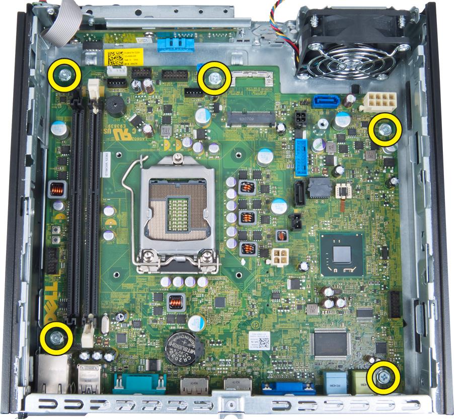 5. Remove the screws that secure the system board to the
