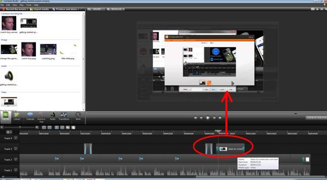 For Camtasia, a general overview is that: FIGURE 3: IMAGES AND VIDEOS CAN BE PLACED ON THE TIMELINE AS A TRACK.