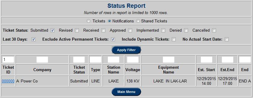 Status Reports Users can search for the status of TERM tickets by using the Status Report function. Under Ticket Status, check one or more of the statuses.